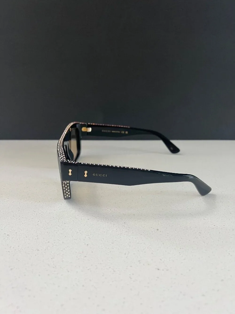 Gucci GG 1461S black square sunglasses with crystals